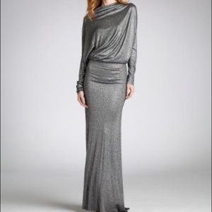 L’Agence Black Lame Open Back Maxi Dress Gown